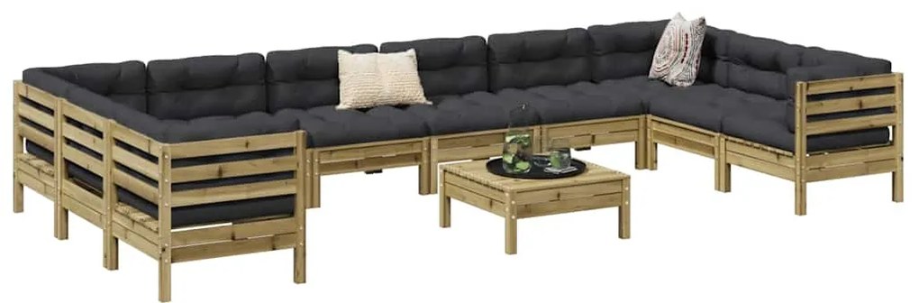 vidaXL 11pcs conj. sofás jardim c/ almofadões madeira pinho impregnada