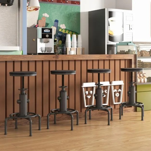 Banco de bar de estilo industrial vintage Altura ajustável 59,5-75 cm com apoio para os pés Cadeira de jantar para bar restaurante