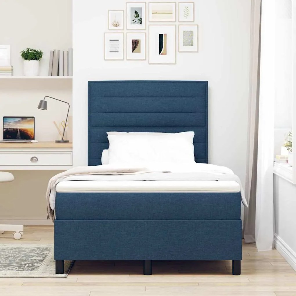 Cama com Estrado e Colchão Azul, 120 x 200 cm Tecido