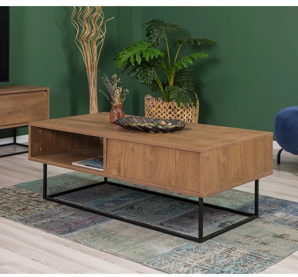 Conjunto de Mobiliário de Sala de Estar Laxus – Nogueira/Preto – Unida