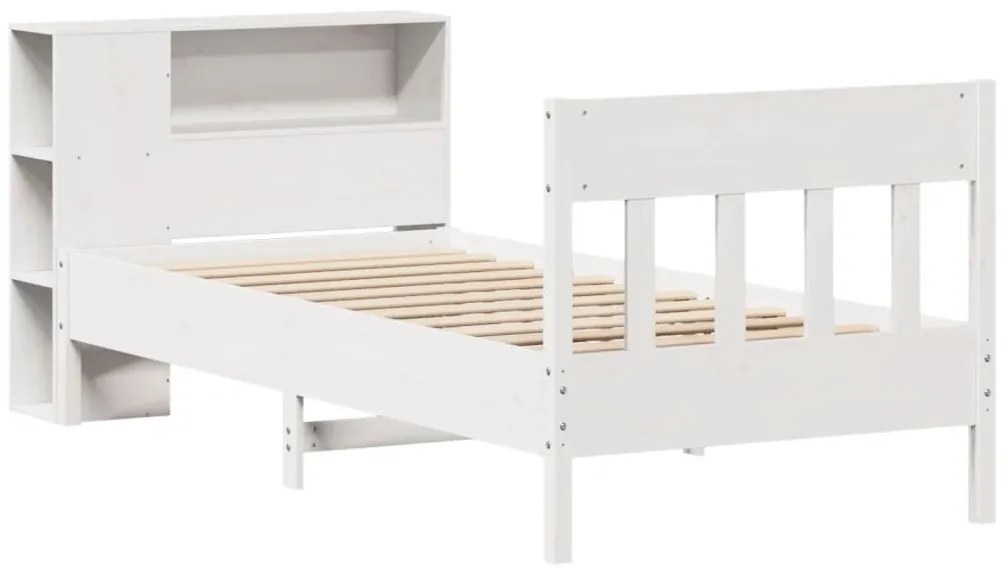 Cama com estante sem colchão 75x190 cm pinho maciço branco