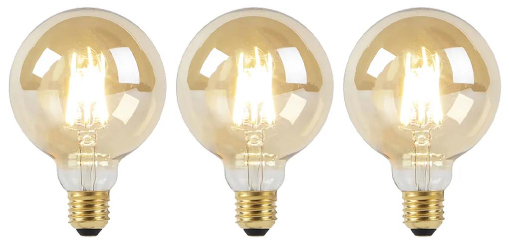 Conjunto de 3 lâmpadas LED E27 dim to quente G95 ouro 8W 806 lm 2000-2700K