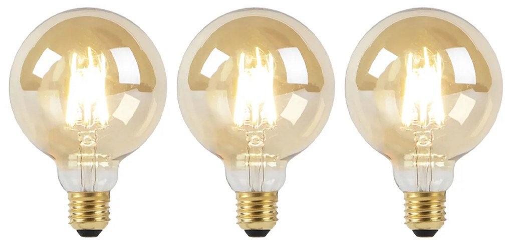 Conjunto de 3 lâmpadas LED E27 Dim to Warm G95 Dourado 8W 806lm 2000-2700K