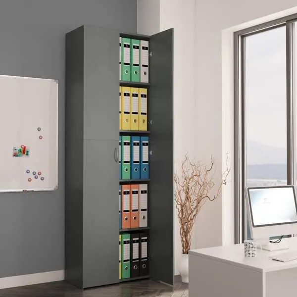 Armário de Escritório 60x32x190 cm Contraplacado Cinzento