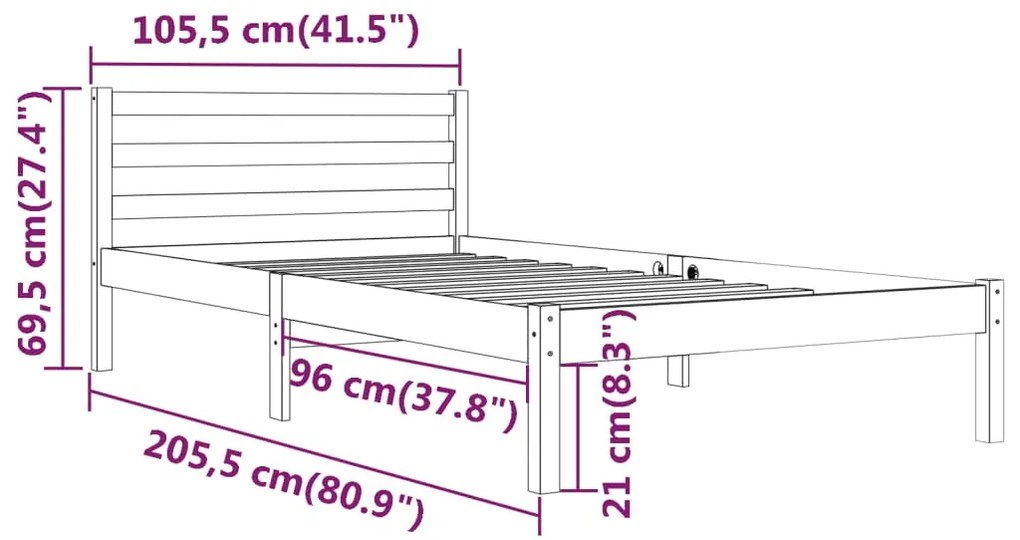 Estrutura de cama 100x200 cm pinho maciço