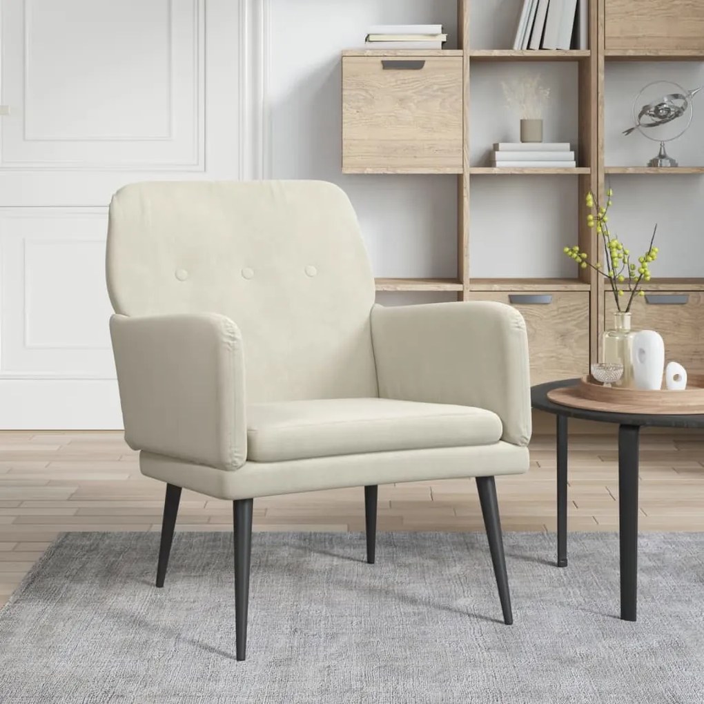 351412 vidaXL Cadeira c/ apoio de braços 62x79x79 cm veludo cor creme