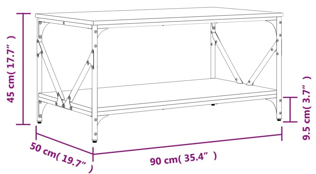 Mesa de centro 90x50x45 cm derivados de madeira cinzento sonoma