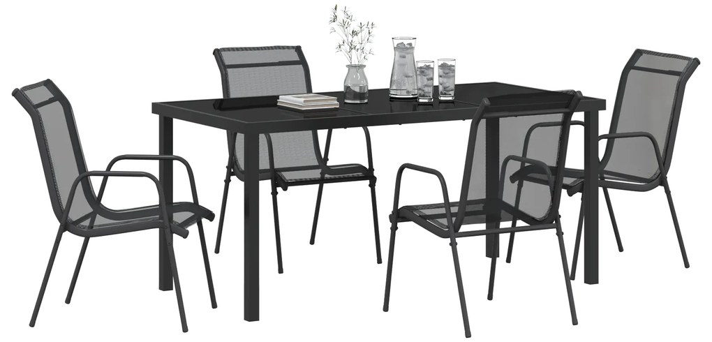 Conjunto de Jantar 5 Peças de Jardim Preto Textilene e Aço