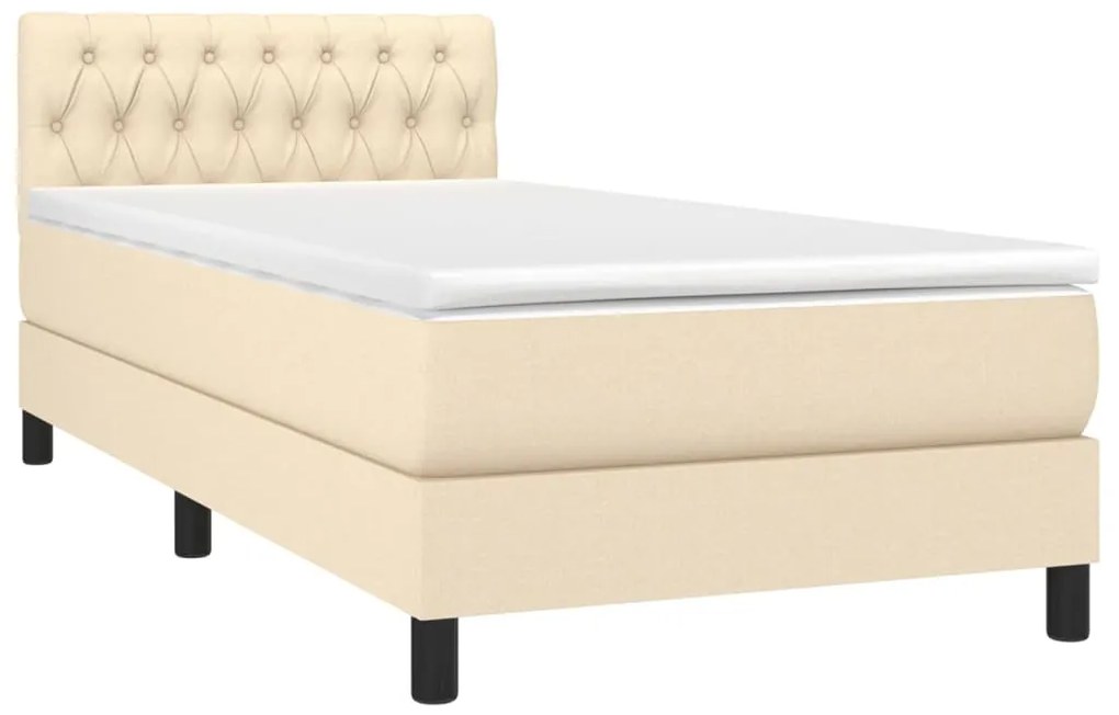 Cama box spring c/ colchão e LED 100x200 cm tecido cor creme