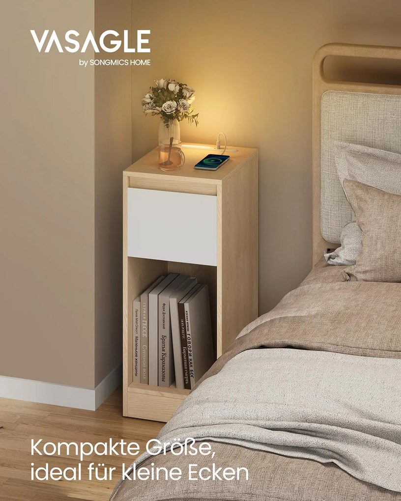Conjunto de 2 mesas de cabeceira com iluminação LED e portas USB 30 x 25 x 59,5 cm Amarelo amêndoa + Branco