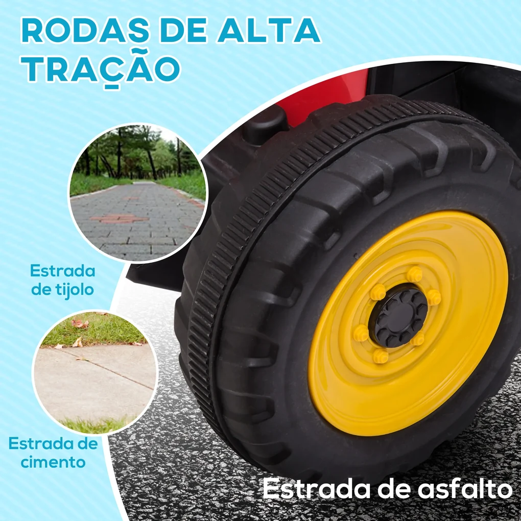 HOMCOM Trator a Pedais para Crianças acima de 3 Anos Trator com Reboque de  Pedais para Crianças com Acessórios 133x42x51 cm Amarelo e Preto