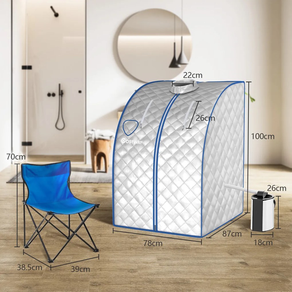 Sauna a vapor portátil de 3 L com controlo de temporizador de temperatura ajustável e função de atomização  78 x 87 x 100 cm prata