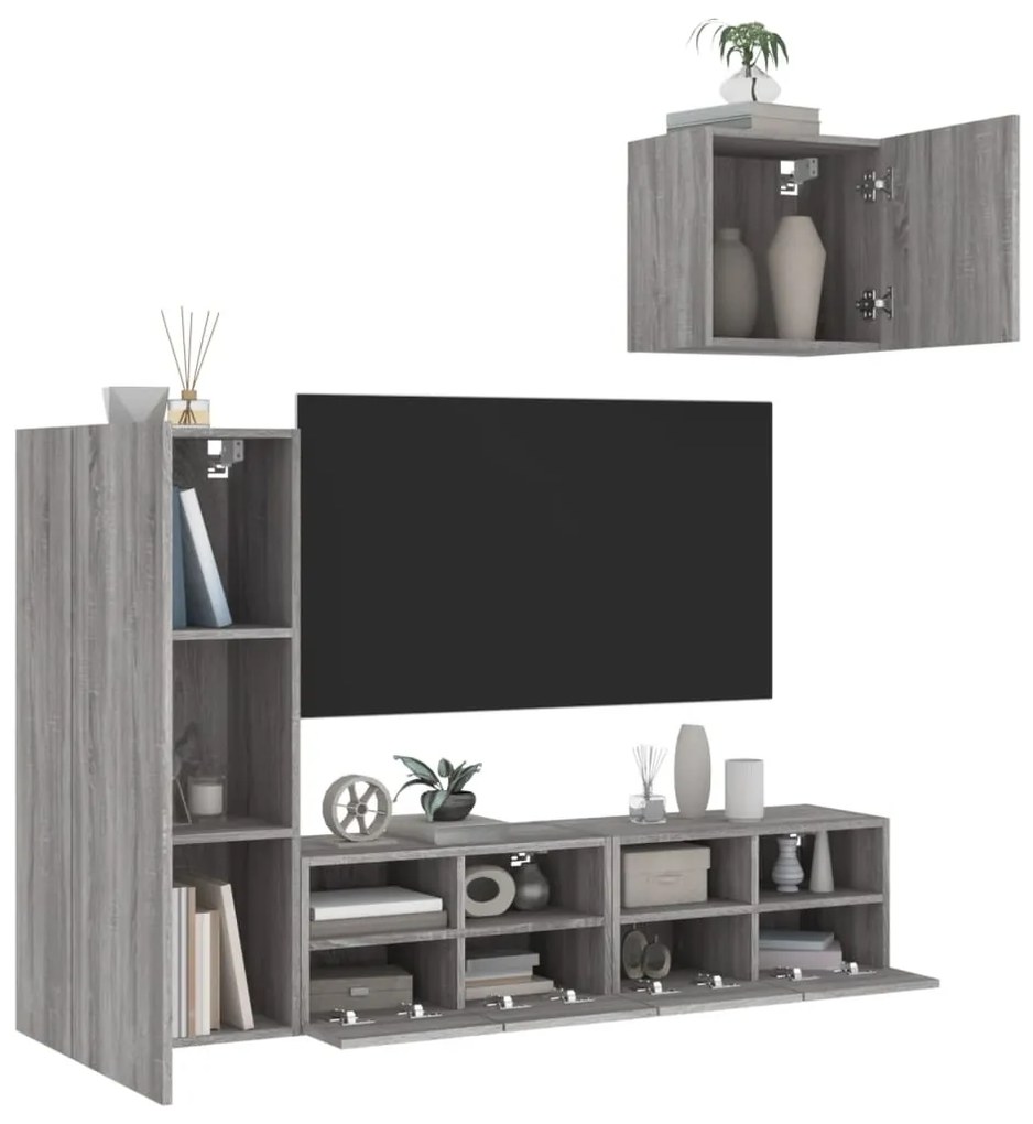 vidaXL 4 pcs móveis de parede p/ TV derivados de madeira cinza sonoma