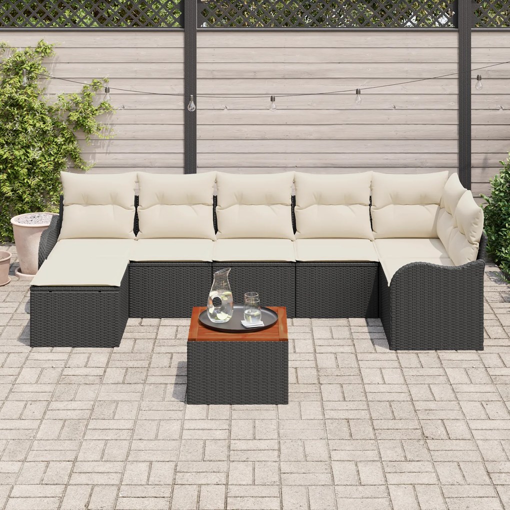 Conjunto de Sofá para Jardim vidaXL com Almofadas Preto Polyrattan Acá