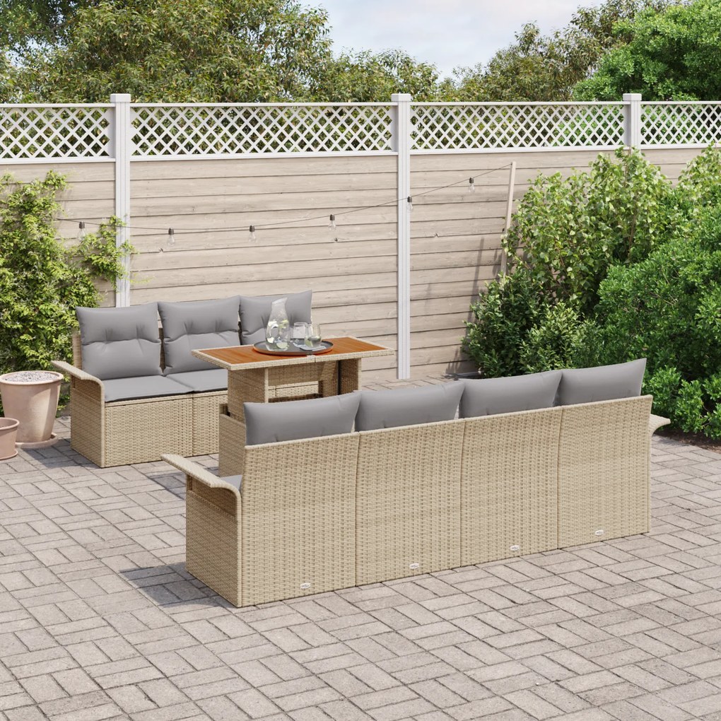 Conjunto de Sofá de Jardim vidaXL 8 Peças com Almofadas Bege Rattan Po