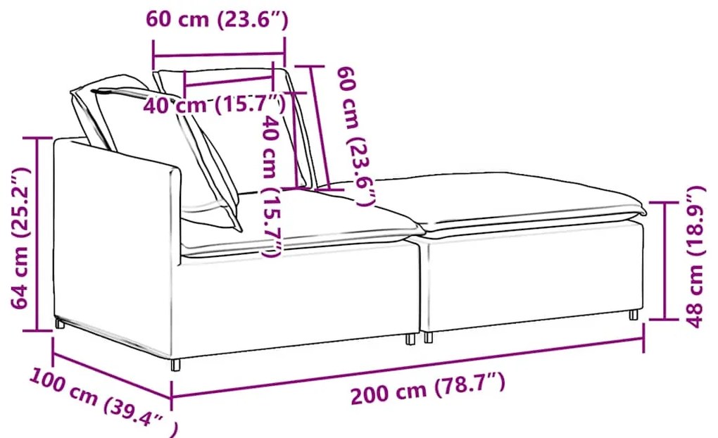 Sofá modular com pufes e almofadas tecido creme