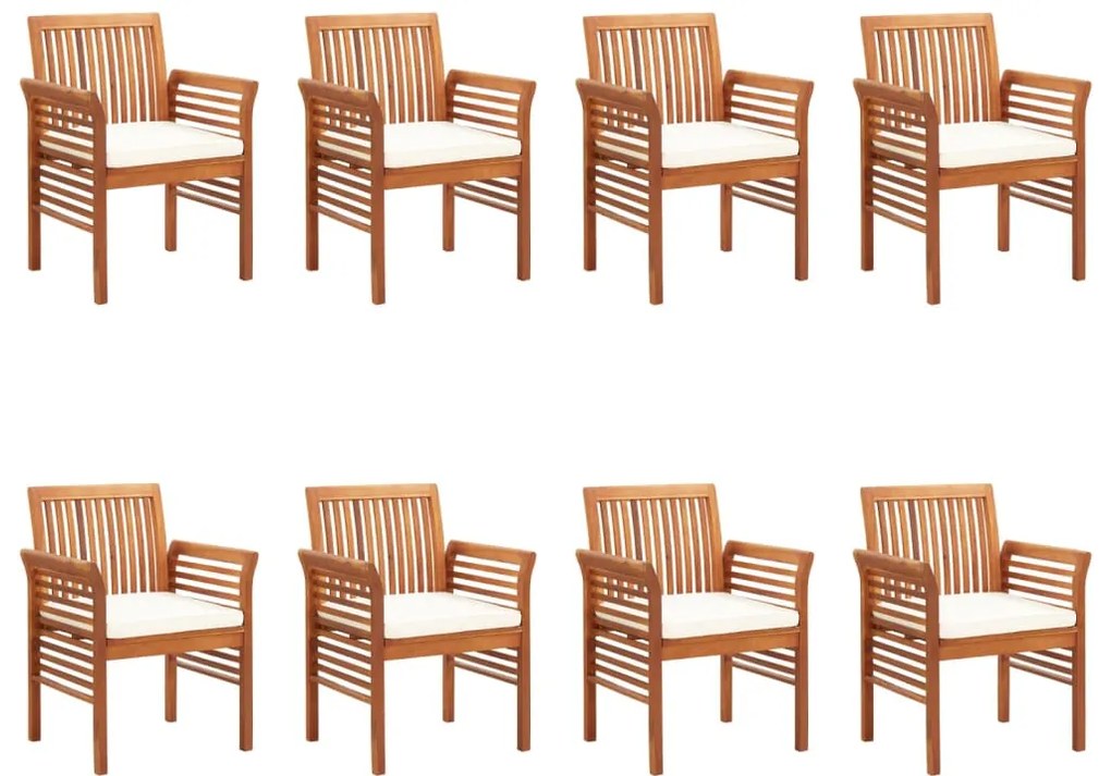 Cadeiras de jantar p/ jardim com almofadões 8 pcs acácia maciça