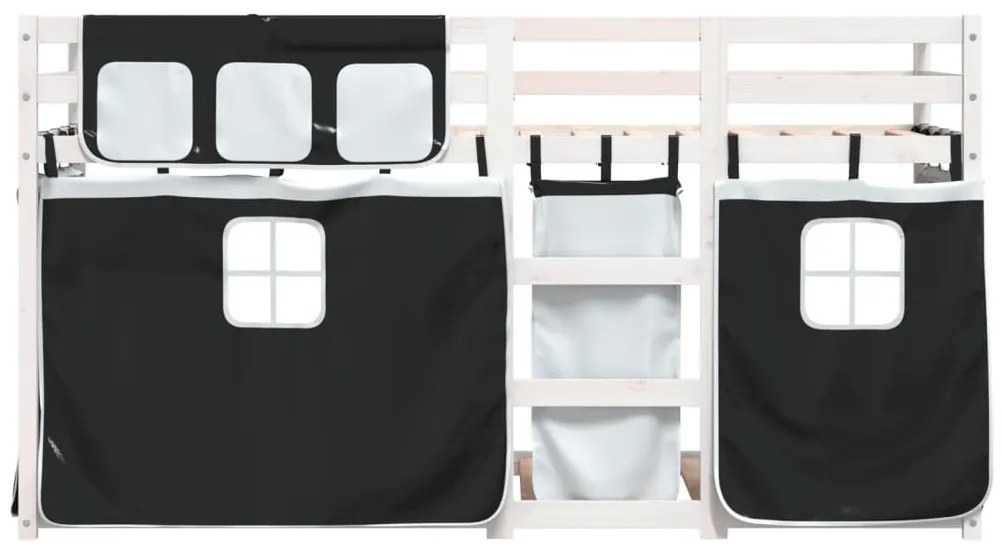 Beliche com cortinas 90x190 cm pinho maciço branco e preto