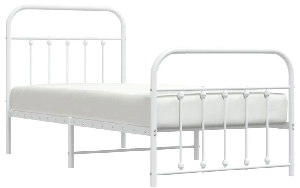 Estrutura de cama com cabeceira e pés 90x190 cm metal branco