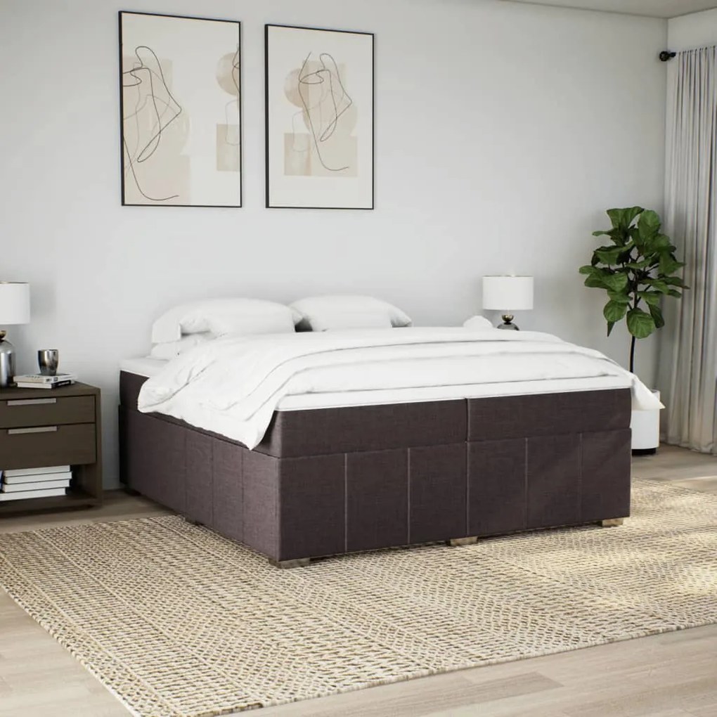 Cama com molas/colchão 200x200 cm tecido castanho-escuro