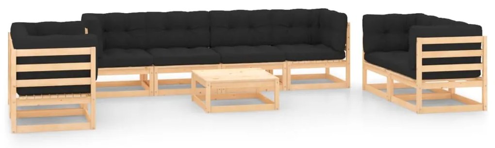 9 pcs conjunto lounge de jardim c/ almofadões pinho maciço