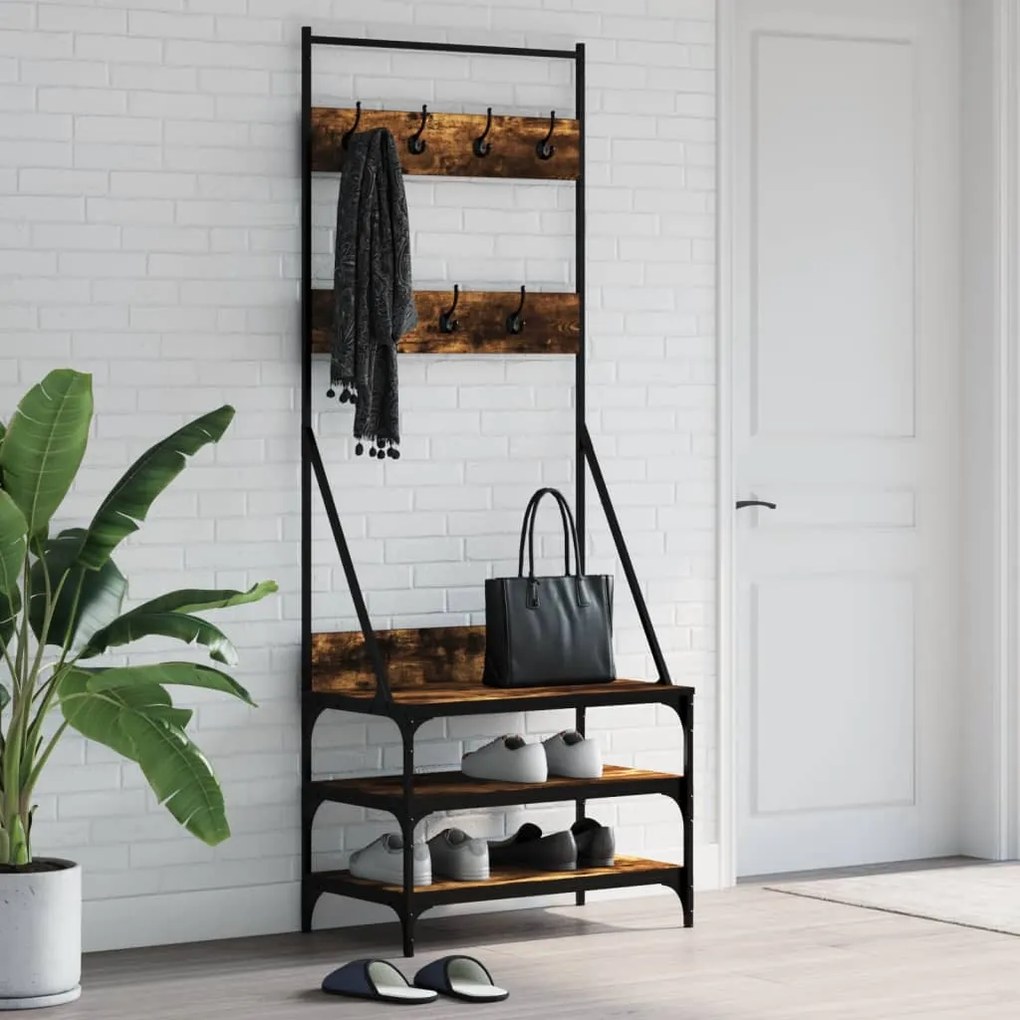 vidaXL Bengaleiro c/ arrumação de calçado 70x40x184 cm carvalho fumado