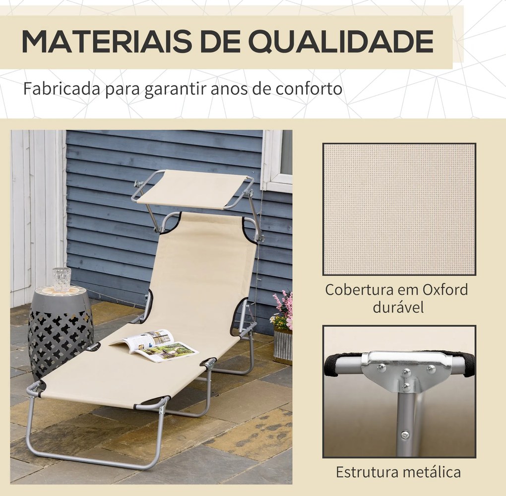 Espreguiçadeira de Jardim Dobrável com Toldo Removível e Ajustável em