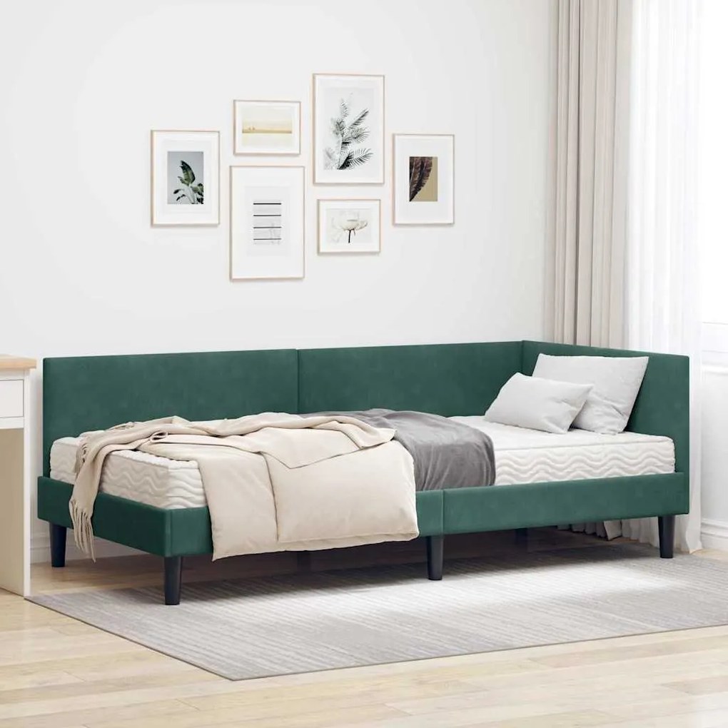 vidaXL Estrutura de Cama de Canto com Colchão 2 pcs Verde Veludo