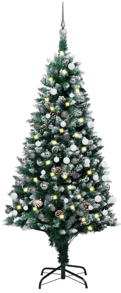 3077702 vidaXL Árvore Natal artificial pré-iluminada c/ bolas e pinhas 150 cm