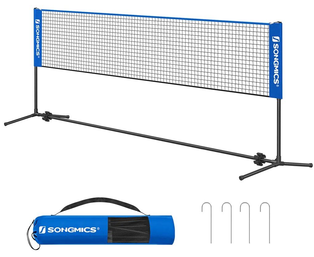 Rede de badminton fácil de montar com altura regulável 400 x 103 x (90-155) cm com saco de transporte Azul