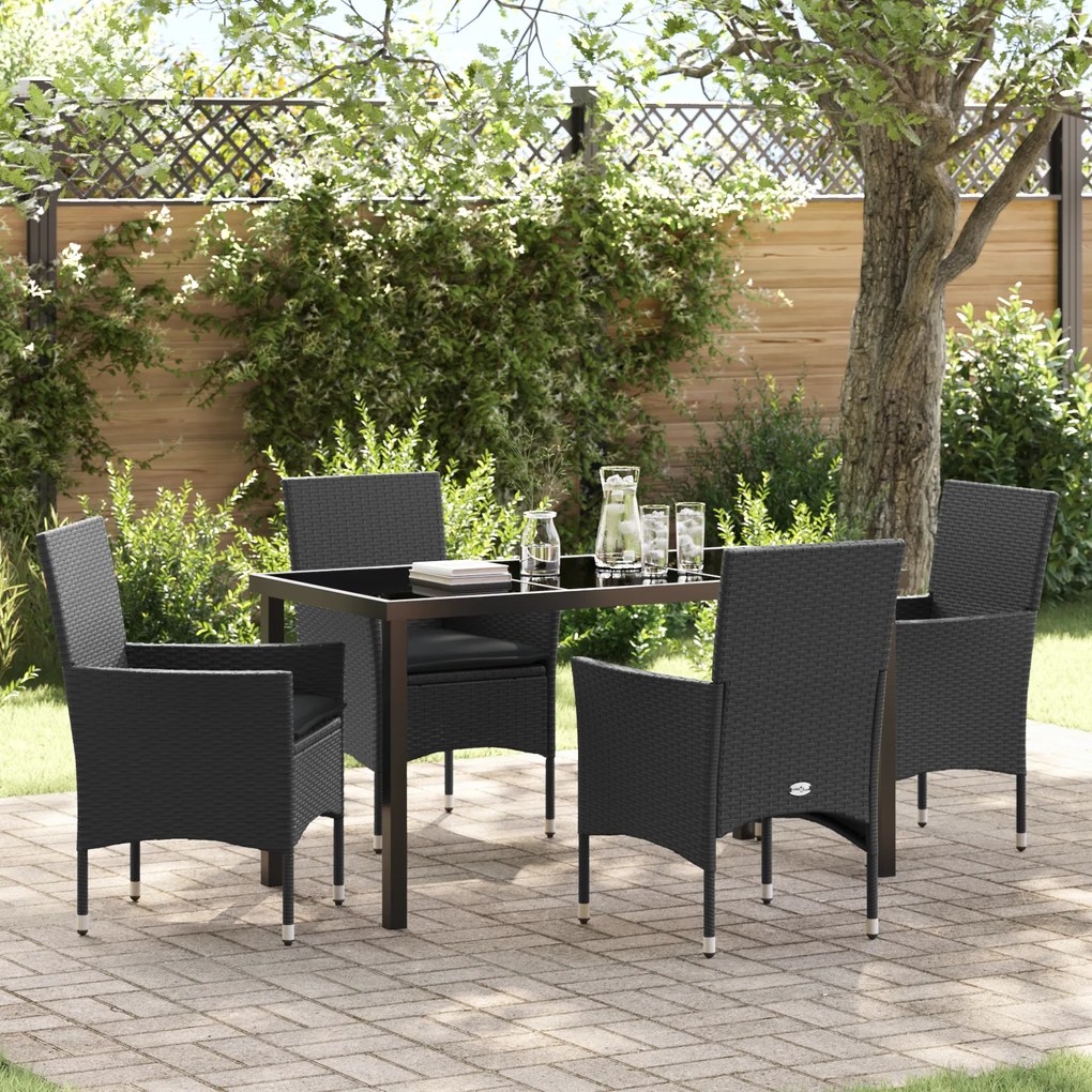 Conjunto de Jantar de Jardim vidaXL de 5 Peças com Almofadas em Polipropileno Preto