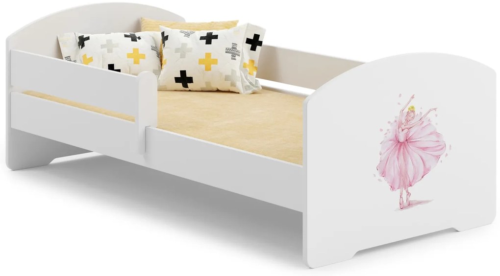 Cama infantil branca LUK 160x80 com grades - bailarina - colchão e estrado incluído