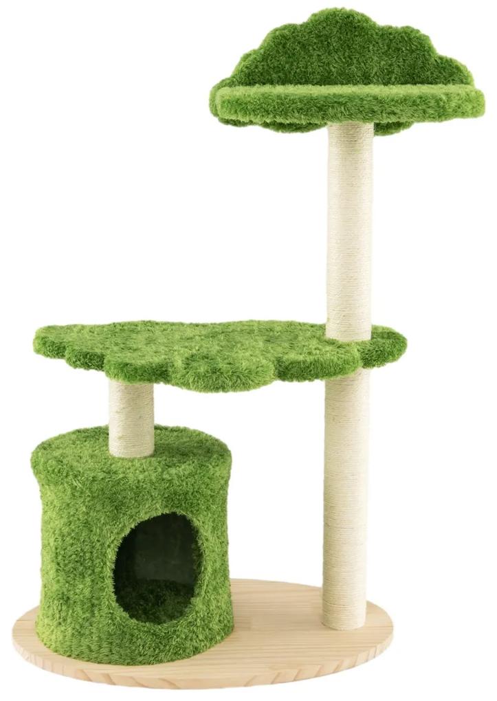 Arranhador para gatos de interior Altura 97 cm com postes de arranhar em sisal enrolados em sisal Poleiro superior almofadado e plataforma de salto ve