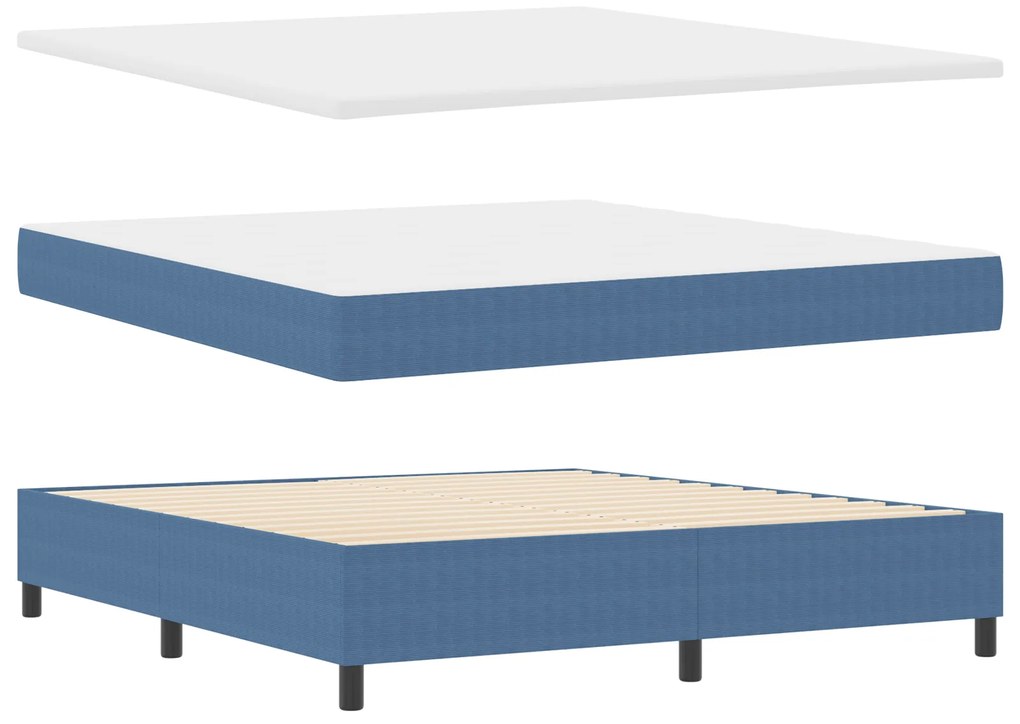 Cama Box com Colchão Azul, Super King, em Tecido Corduroy