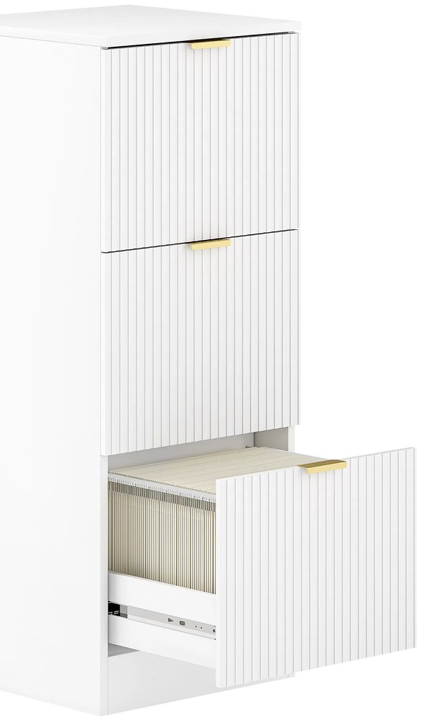 HOMCOM Bloco de Gavetas de Escritório com 3 Gavetas Frentes Caneladas Móvel para Arquivo para Tamanho A4 ou Carta 40x40x101 cm Branco