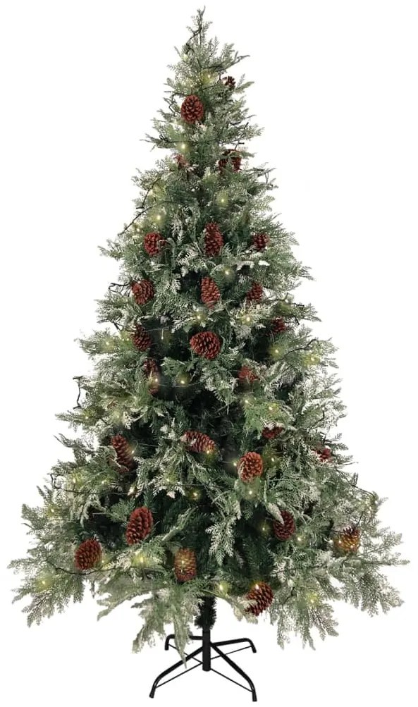 Árvore Natal pré-iluminada c/ pinhas 195 cm PVC/PE verde/branco