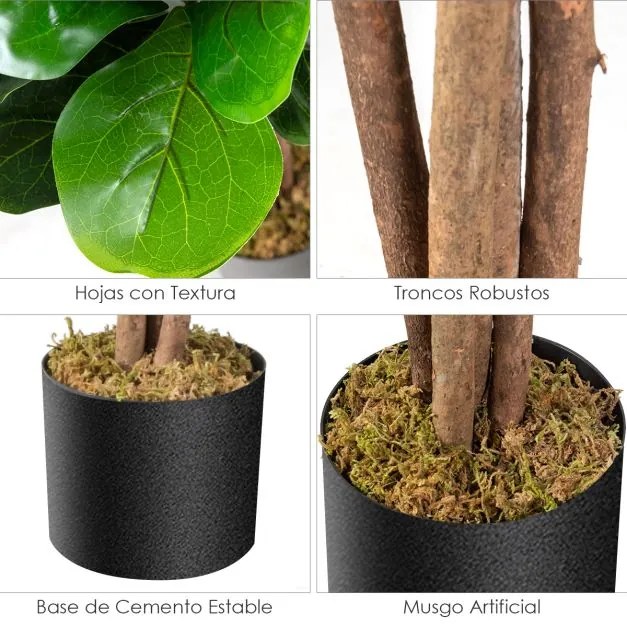 Árvore artificial Ficus Lyrata 1,2 m com vaso de flores PP macio para decoração verde