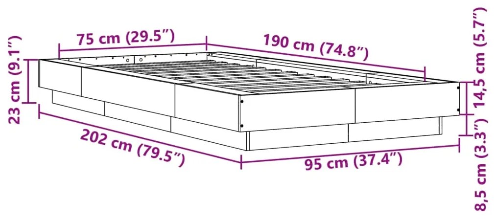 Estrutura cama 75x190 cm derivados de madeira cinzento sonoma