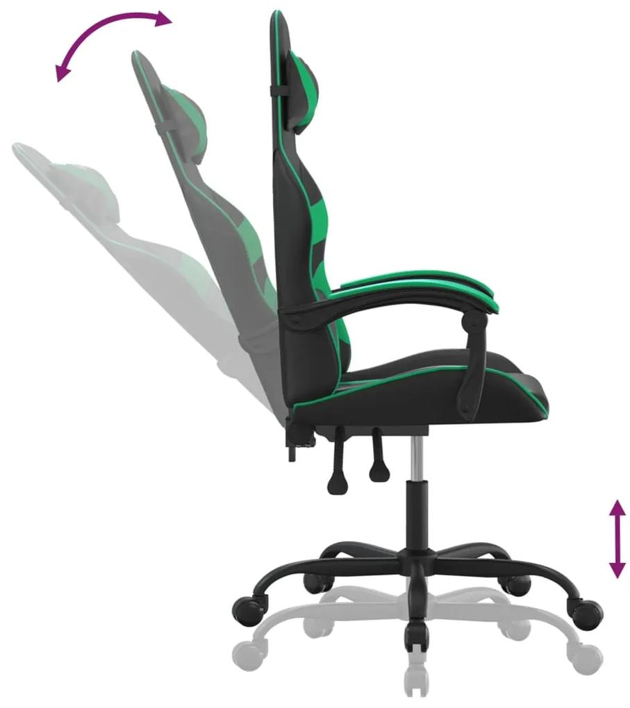 Cadeira gaming giratória couro artificial preto e verde
