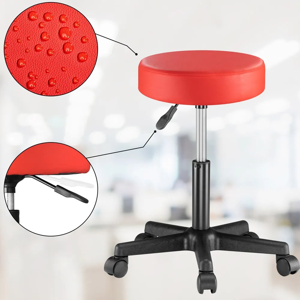 Banco giratória em 360° com rodas em couro sintético Ø35 x 48 x 46-60 cm Vermelho
