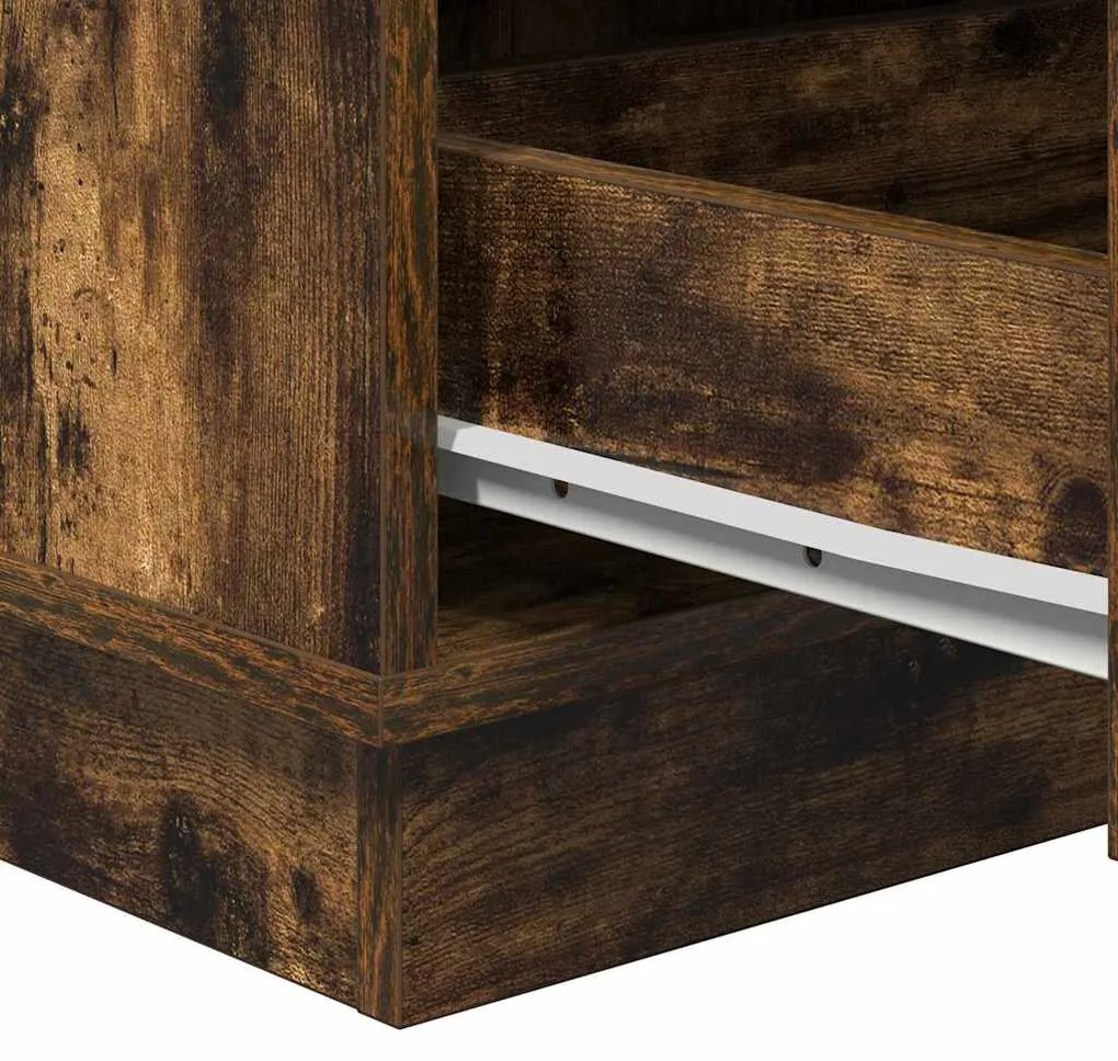 Criado-mudo com LED Carvalho Fumado 39x34,5x65 cm Madeira de Engenhari