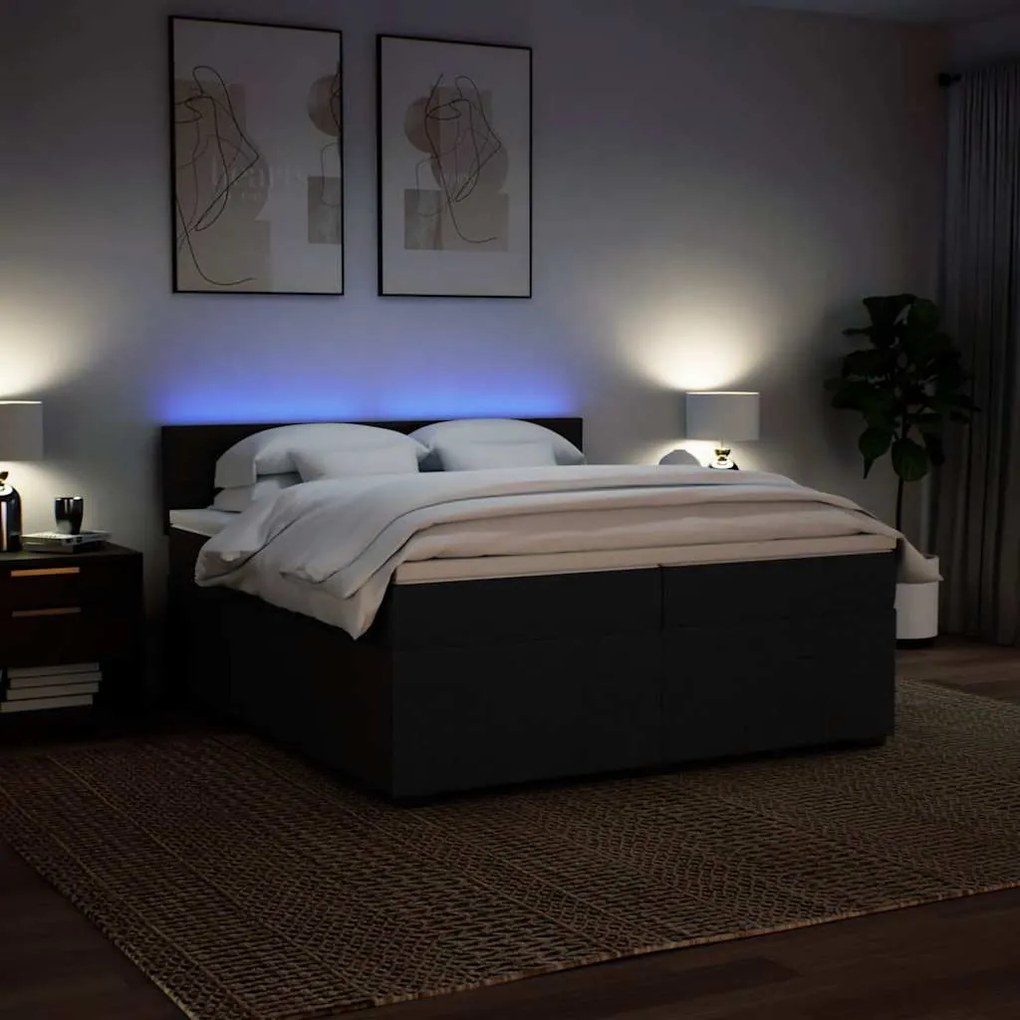 Cama com molas/colchão 200x200 cm tecido preto