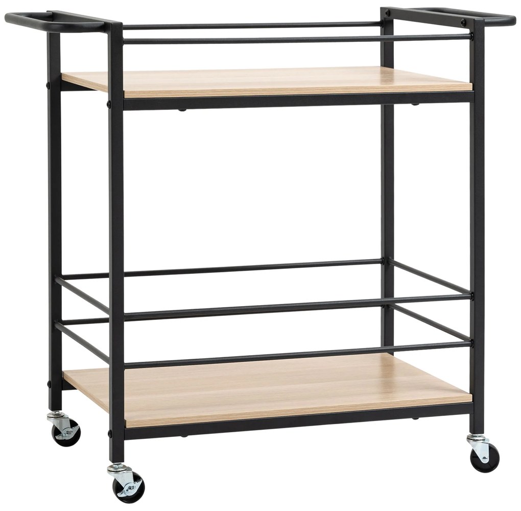 HOMCOM Carrinho de serviço desserte de Cuisine À Roulettes com 2 Prateleiras com Estrutura de Metal e Acabamento Madeira 82x40x75 cm | Aosom Portugal