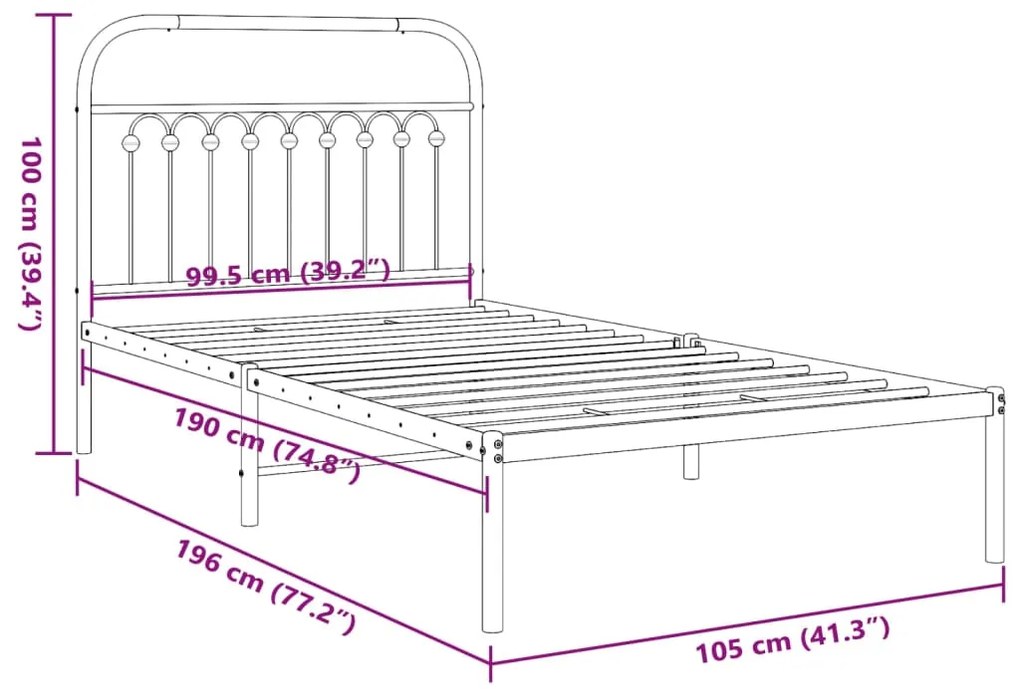 Estrutura de cama com cabeceira 100x190 cm metal branco