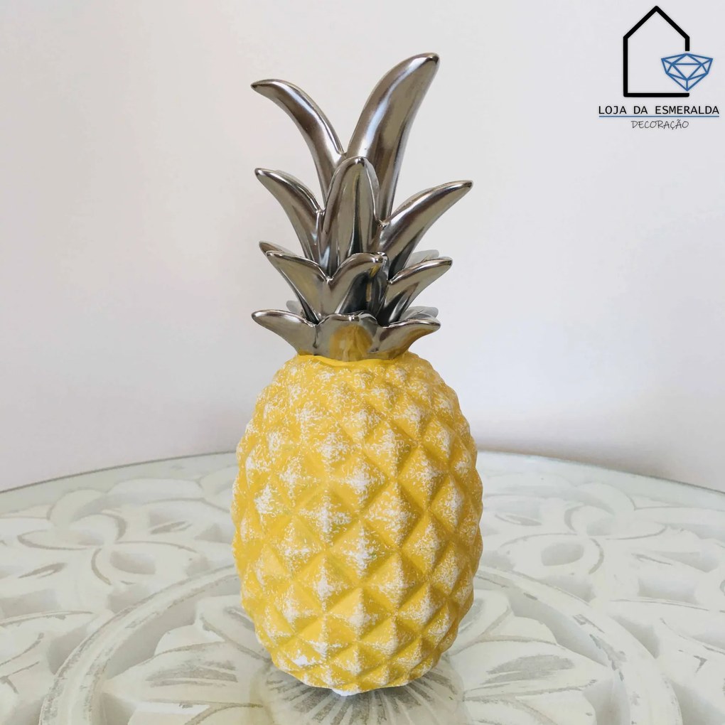 Ananas Amarelo&amp;Prata | Cerâmica | 7.5x7.5x18.5CM