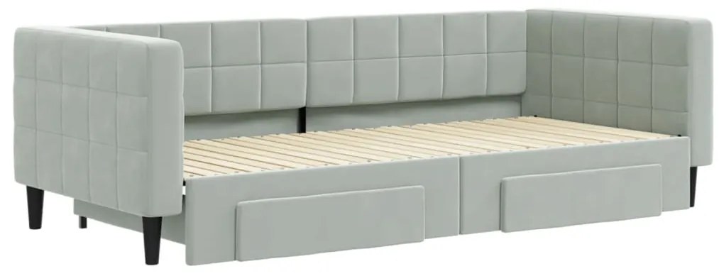 Sofá-cama c/ gavetão e gavetas 90x200 cm veludo cinzento-claro
