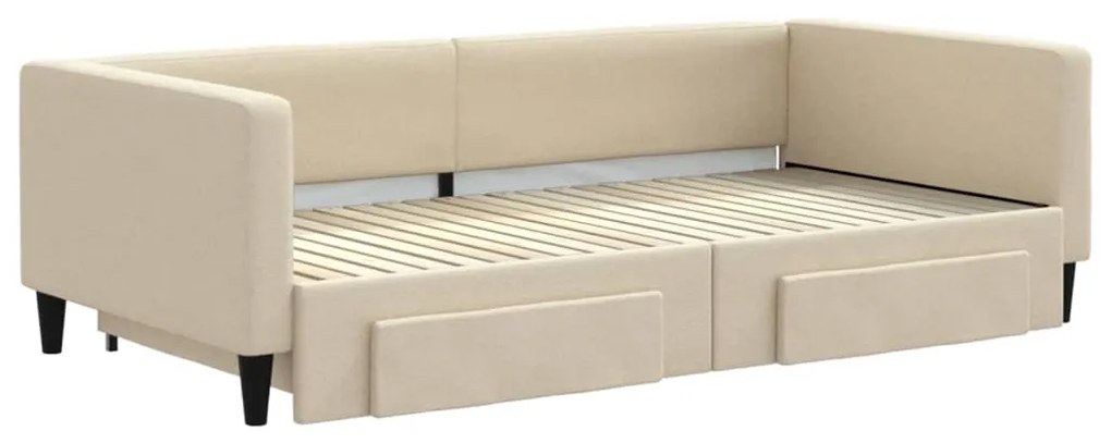 Sofá-cama com gavetão e gavetas 100x200 cm tecido cor creme
