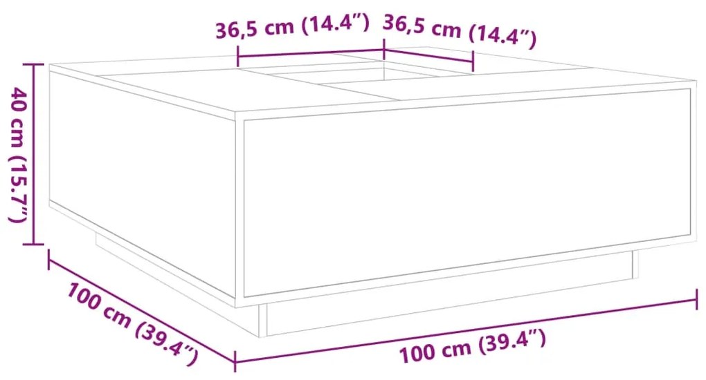 Mesa de centro 100x100x40 cm derivados madeira cinzento cimento