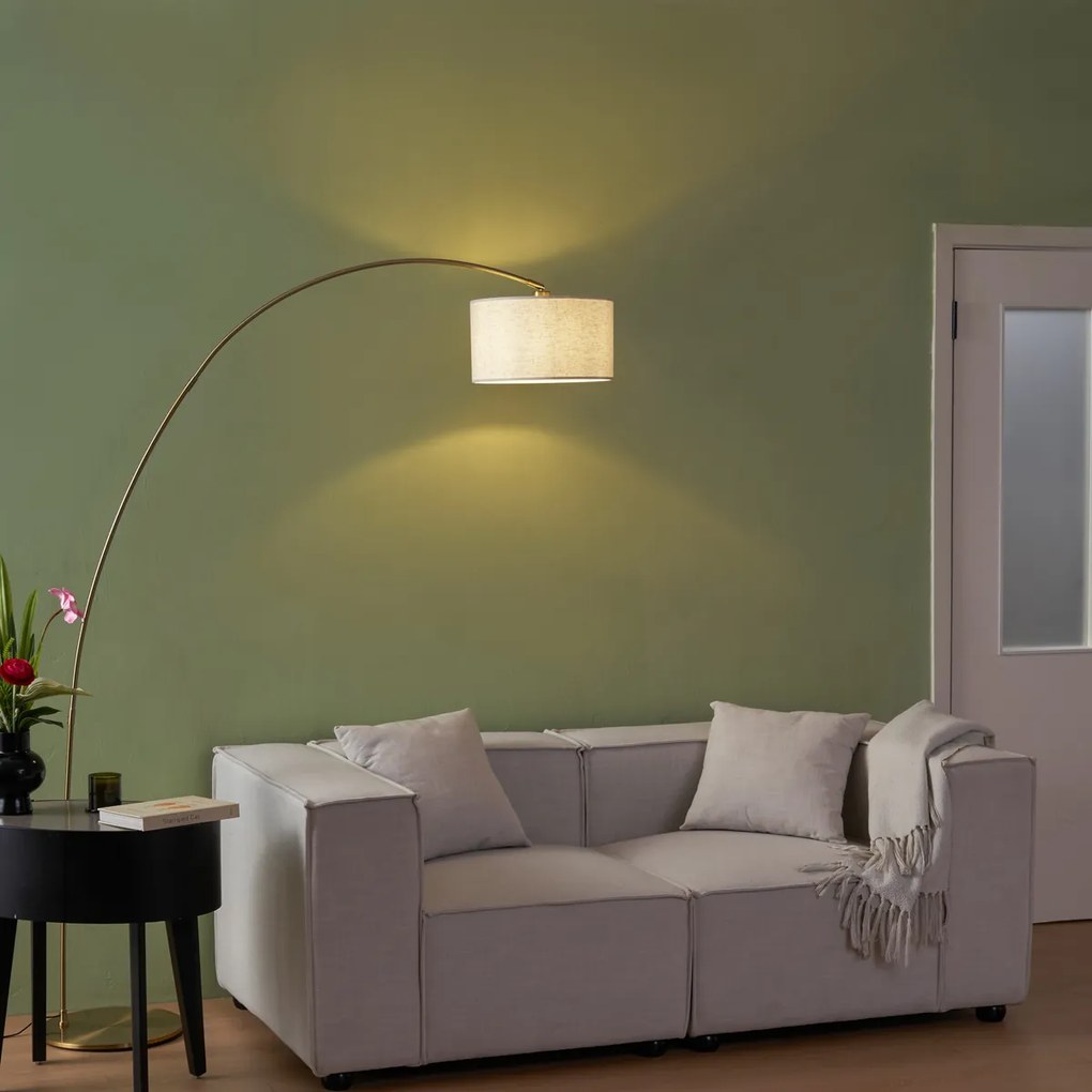 Candeeiro de Arco Moderno Latão com Abajur Bege - Vinossa