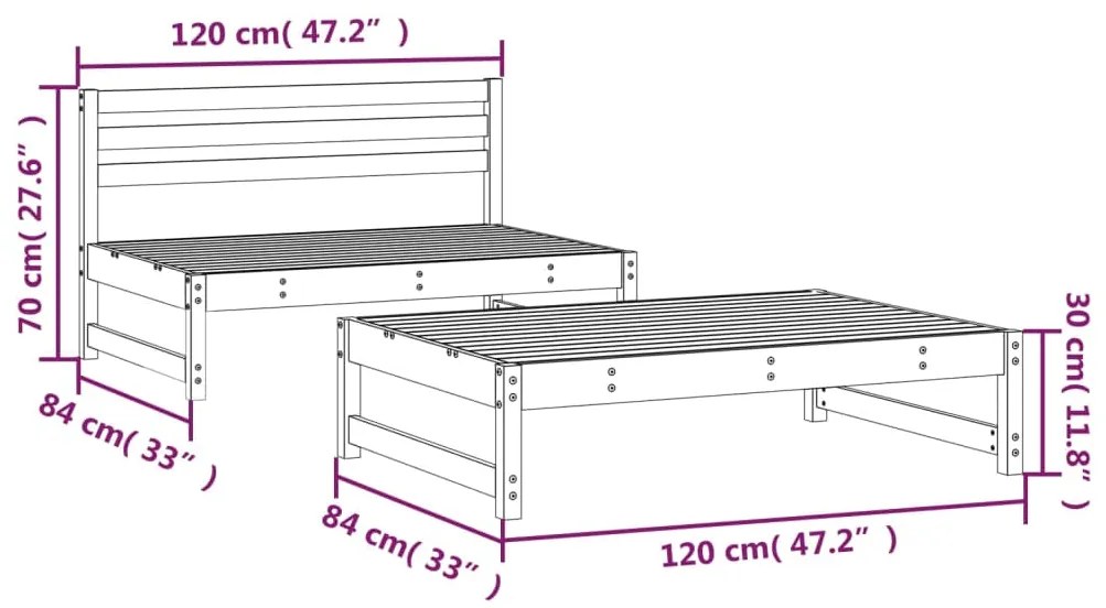 2 pcs conjunto lounge de jardim madeira de pinho maciça